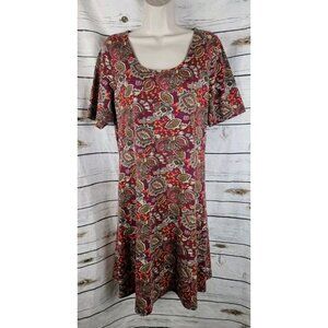 Sahalie Burgundy Floral Dress M Midi Cottagecore Modal Blend Womens 3/4 Sleeves